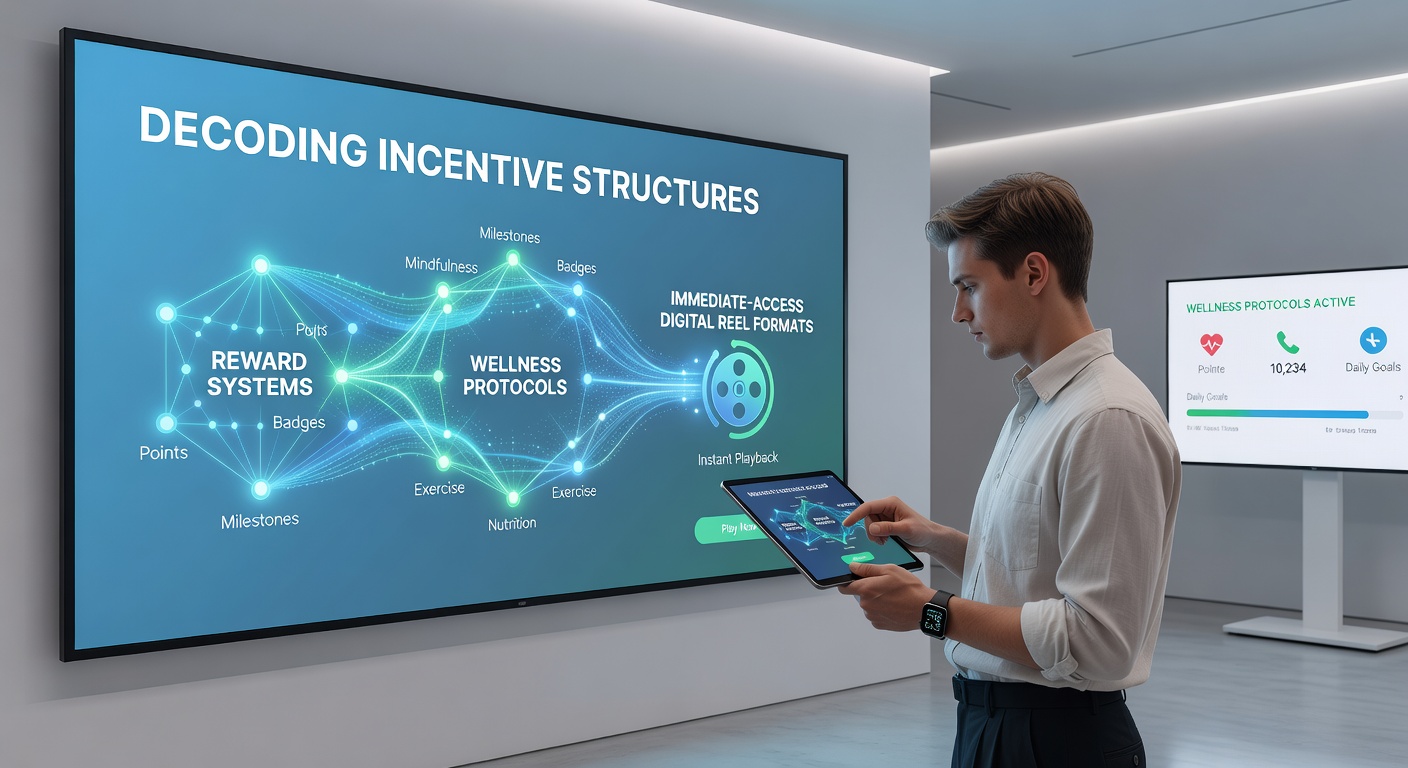 Digital reel interface showing integrated reward notifications alongside wellness tool prompts