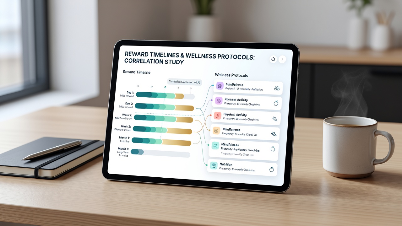 App interface showing reward timelines and wellness check prompts in digital card game sessions
