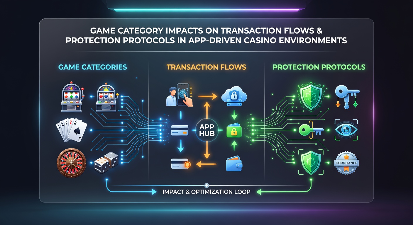 Mobile casino app interface showing different game categories including slots and table games with transaction flow indicators