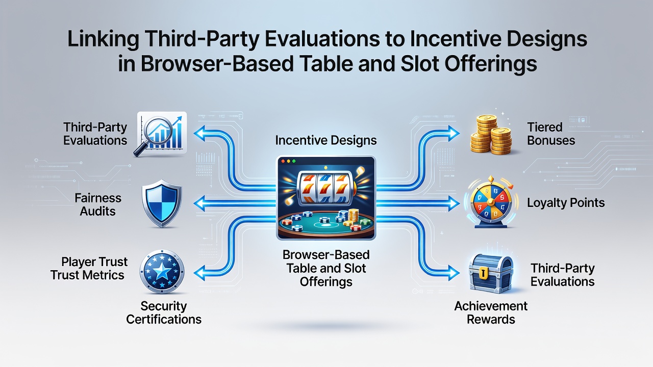 Analytics dashboard connecting third-party evaluation scores to incentive design parameters for slots and table games