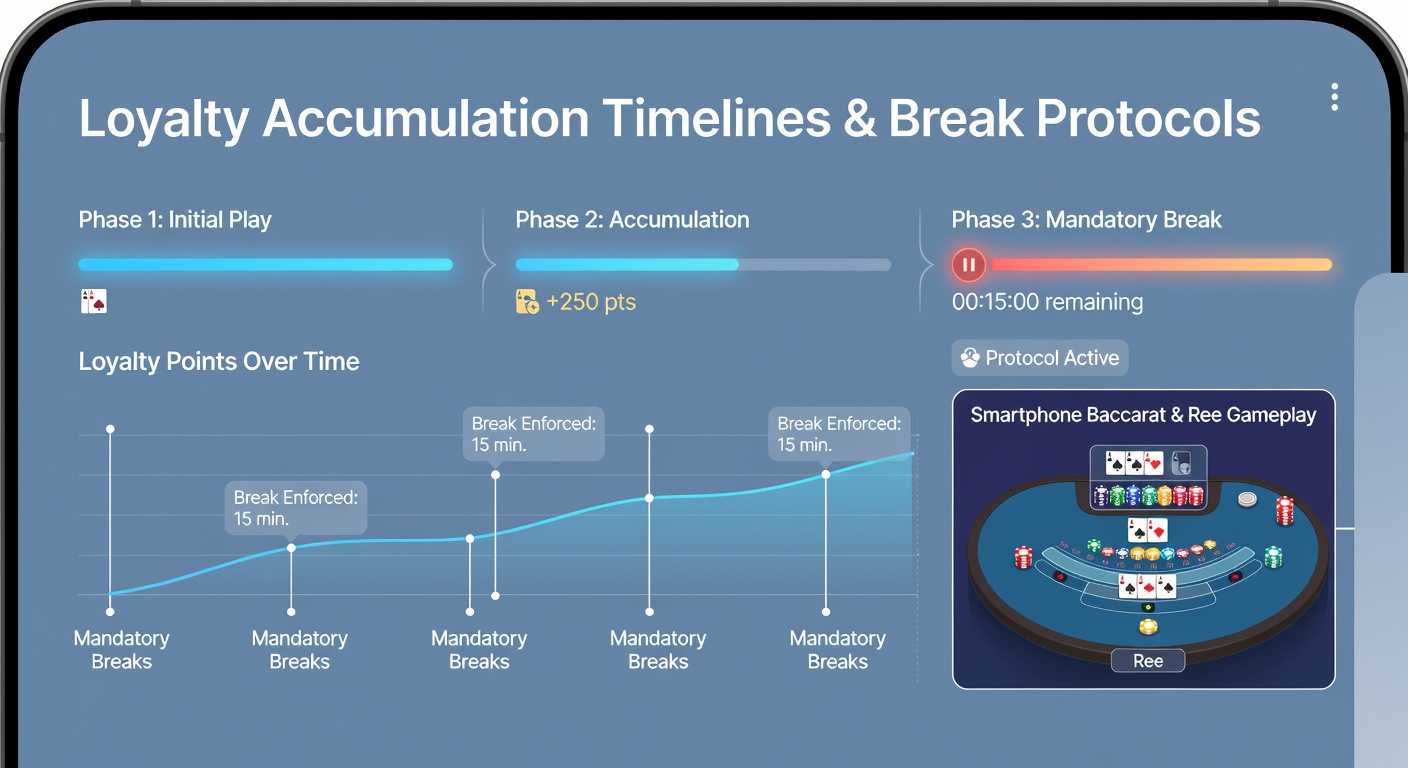 Timeline graphic illustrating loyalty point accumulation curves interrupted by mandatory break intervals in mobile casino apps