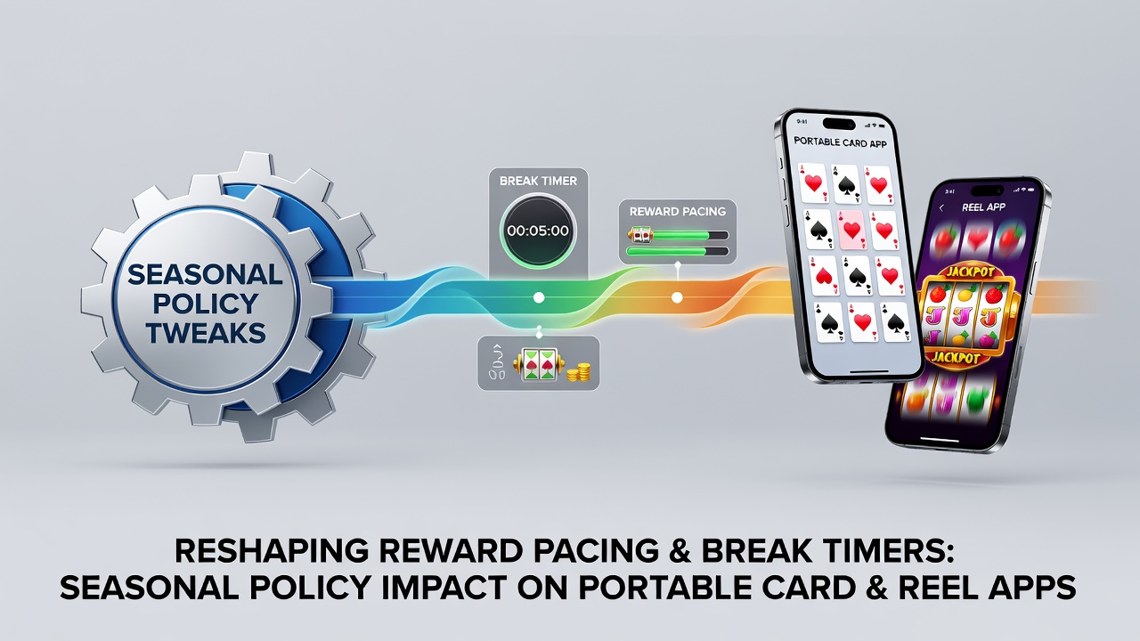 Mobile card and reel apps displaying seasonal reward adjustments and integrated break timer notifications