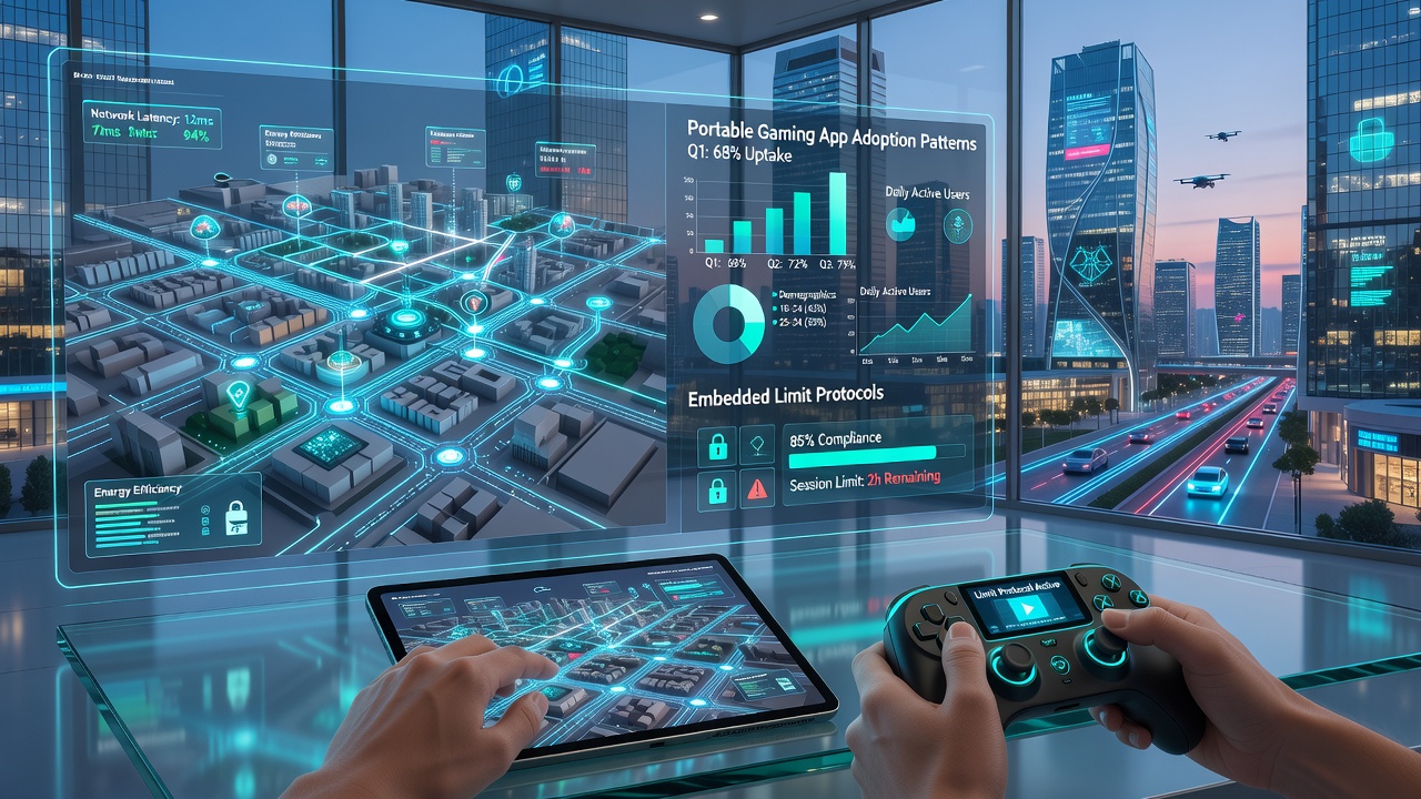 Portable gaming devices interacting with smart city data platforms and limit protocol interfaces